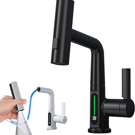 Intelligent Digital Display Faucet Pull-out Basin Faucet Temperature Digital Display Rotation - Wnkrs