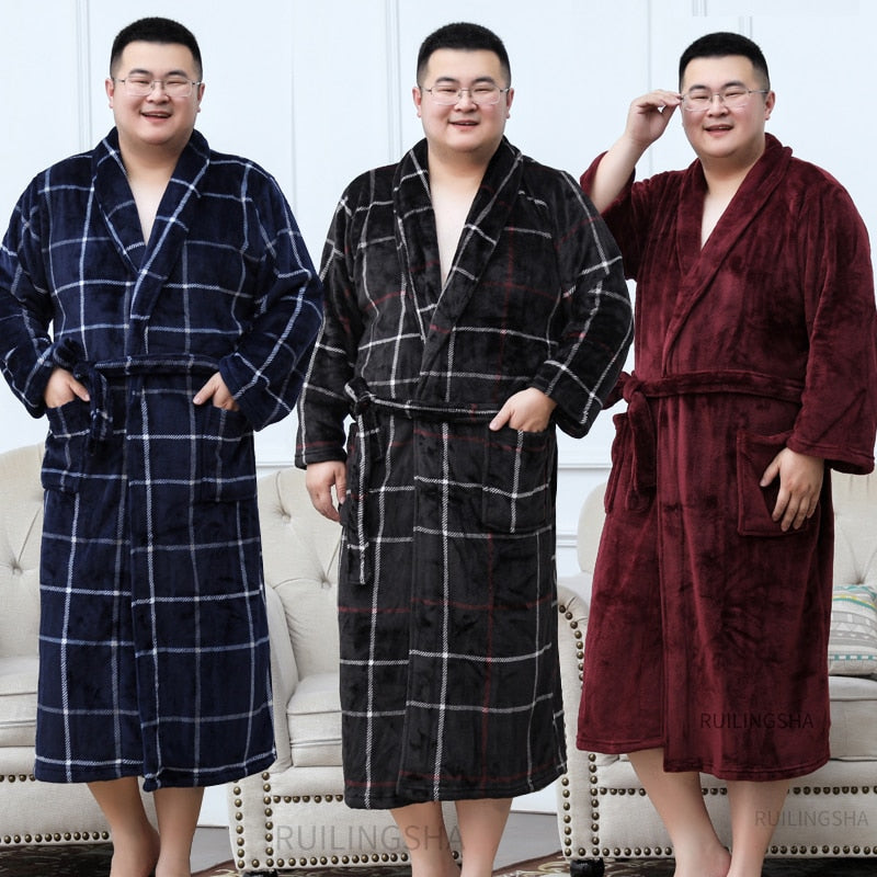 Men's Plus Size Warm Flannel Bathrobe