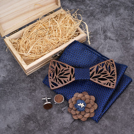 Men's Wooden Bow Tie, Handkerchief, Cufflinks and Brooch Set - Wnkrs