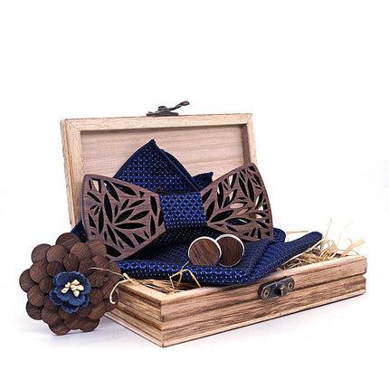 Men's Wooden Bow Tie, Handkerchief, Cufflinks and Brooch Set - Wnkrs