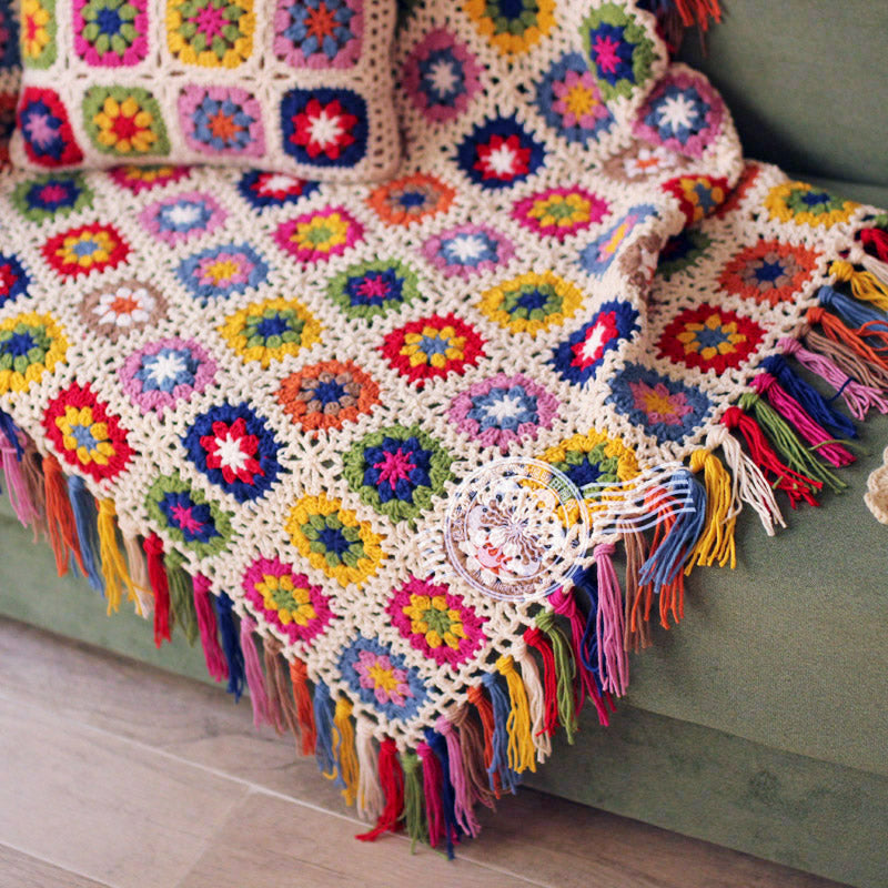 Forest tassel blanket hand crochet flower garden tablecloth