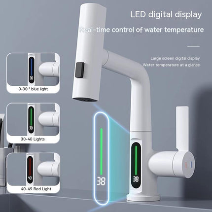 Intelligent Digital Display Faucet Pull-out Basin Faucet Temperature Digital Display Rotation - Wnkrs