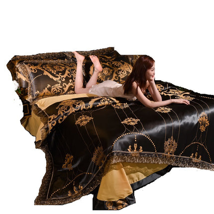 Cover Set Wedding Golden Jacquard Bedding Set Lace Flat Sheet Pillowcase 4pcs European Luxury - Wnkrs