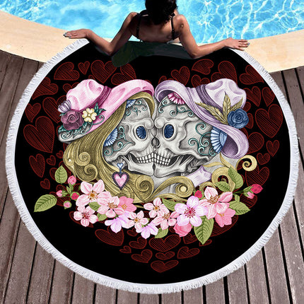 Scary Skull Round Beach Towel Fiber Picnic Mat - Wnkrs