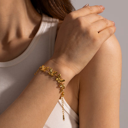 Bracelet papillon en acier inoxydable plaqué or 18 carats - Résistant à l'eau et poli finement