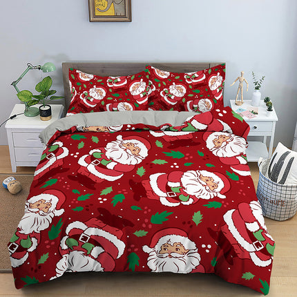 Red Cartoon Santa Claus Three-piece Digital Printing Bedspread - Wnkrs