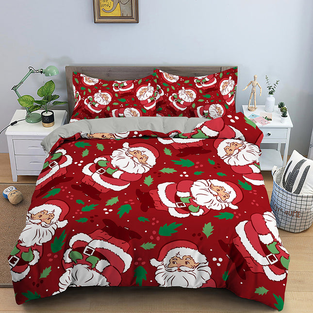 Red Cartoon Santa Claus Three-piece Digital Printing Bedspread - Wnkrs