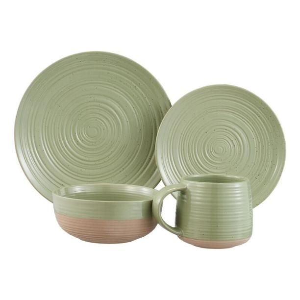 16-Piece Sage Green Artisanal Stoneware Dinnerware Set - Wnkrs