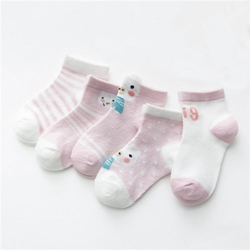 Baby's Animal Print Pastel Color Socks 5 Pairs Set - Wnkrs