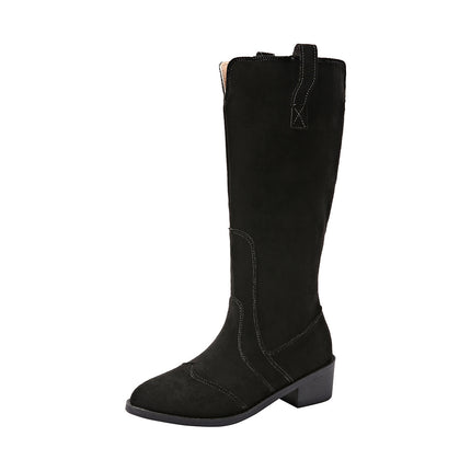 Bottes mi-mollet rétro pour femmes, talon épais, pointues, couleur unie