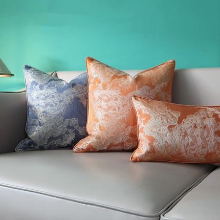 Chinese Ink Painting Cushion Pillow Blue Gray Jacquard Pillowcase - Wnkrs