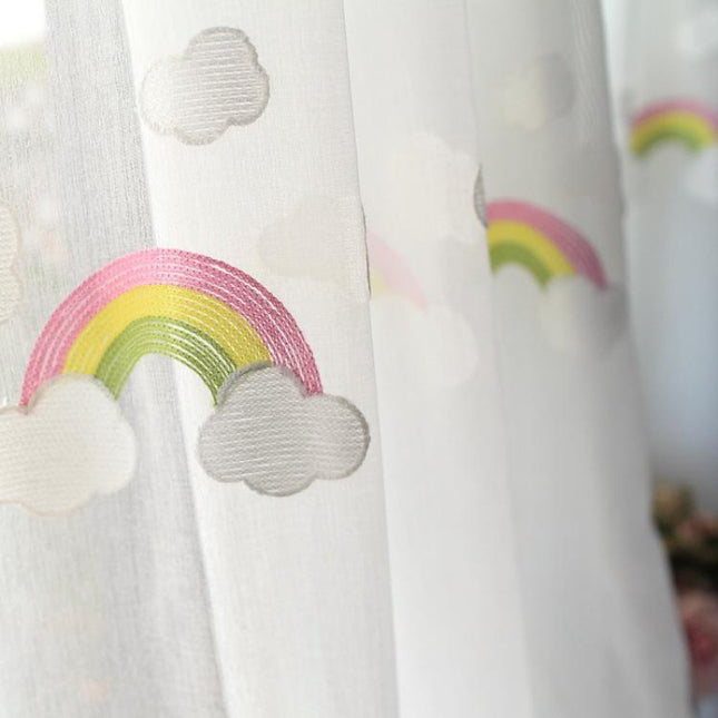 Children's Rainbow Gauze Curtains With Pastoral Embroidery - Wnkrs