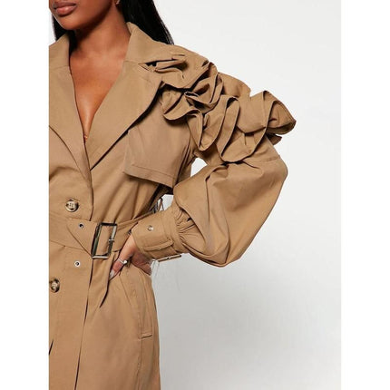 Elegant Spliced Ruffle Trench Coat for Women - Wnkrs