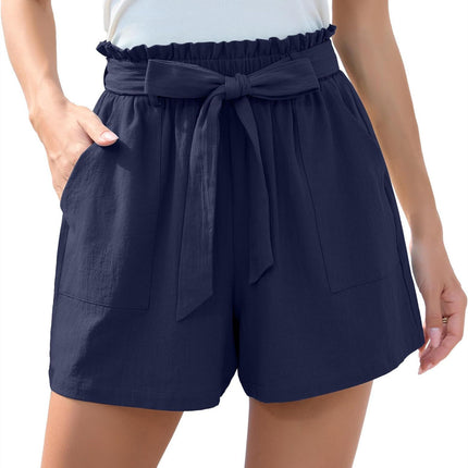Short à volants tendance avec nœud à la taille et pantalon de plage d'été avec poches, vêtements pour femmes