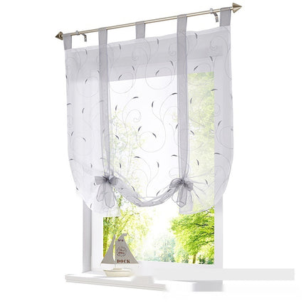 Embroidered Pastoral Adjustable Curtain Rod Ribbon Roman Window Screen - Wnkrs