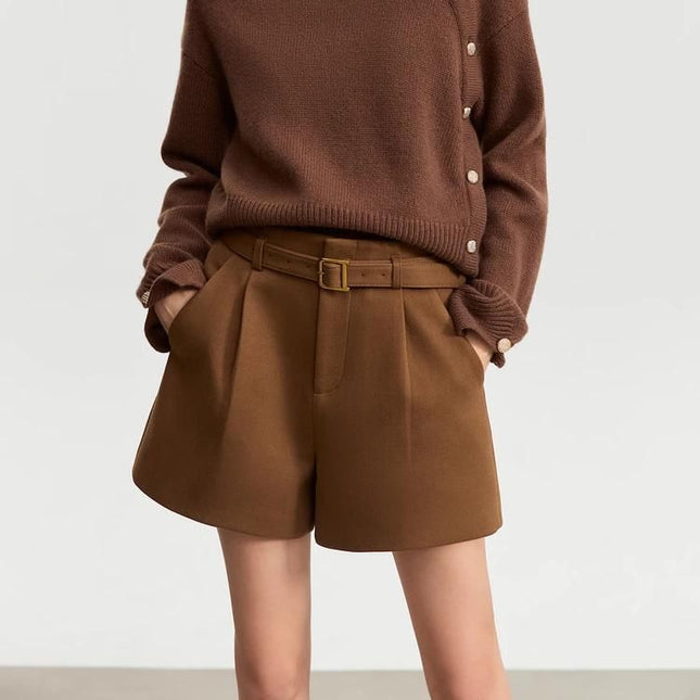 Winter Office Lady Casual Shorts with Belt - Wnkrs