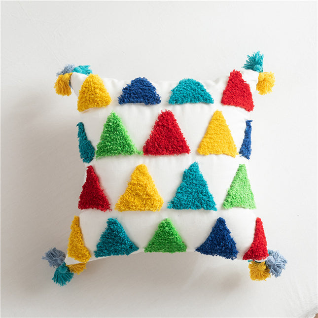 Bag Haircut Moroccan Style Cotton Canvas Tufted Rainbow Geometric Stripe Pillowcase Model Home Sofa Cushion Cover - Wnkrs