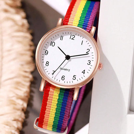 Montre-bracelet à quartz arc-en-ciel tendance pour femme