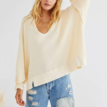 Stylish V-Neck Knitted Cotton Sweatshirt for Women - Wnkrs