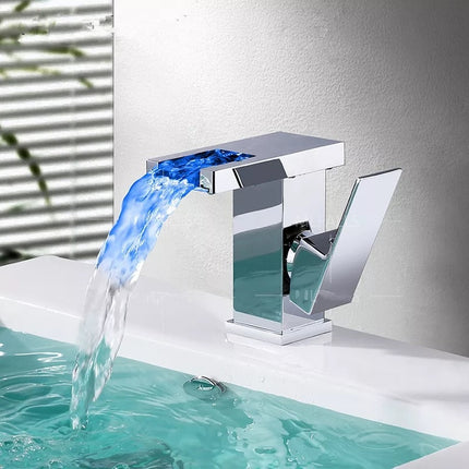 Luminous waterfall faucet in bathroom washbasin - Wnkrs