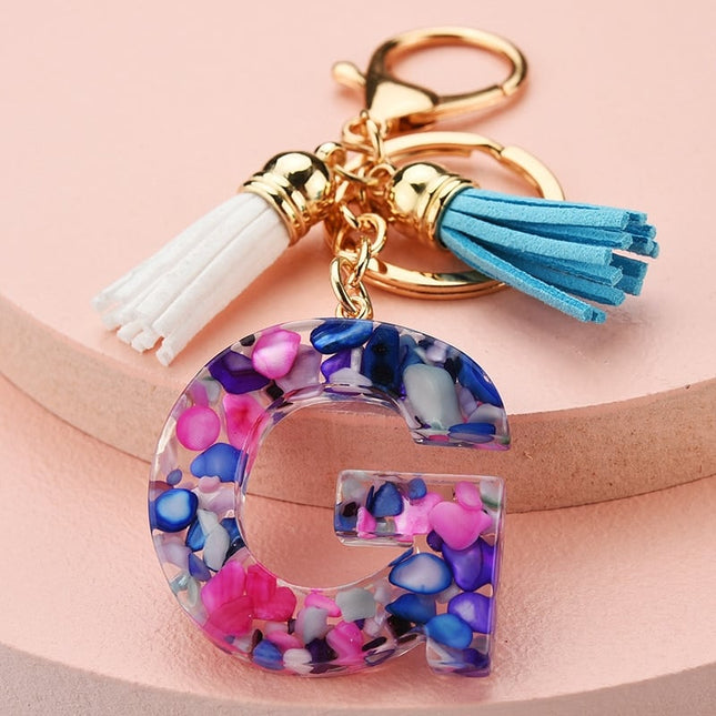 Colorful Resin Letter Key Ring with Tassel - Wnkrs
