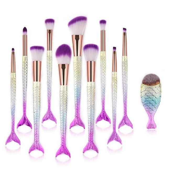 10Pcs Mermaid Style Makeup Brush Set - Wnkrs