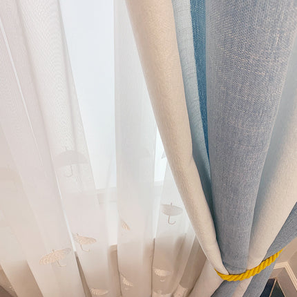 Simple Light Luxury Children's Room Cloud Yarn Blue And White Striped Cloth Chenille Curtain - Wnkrs