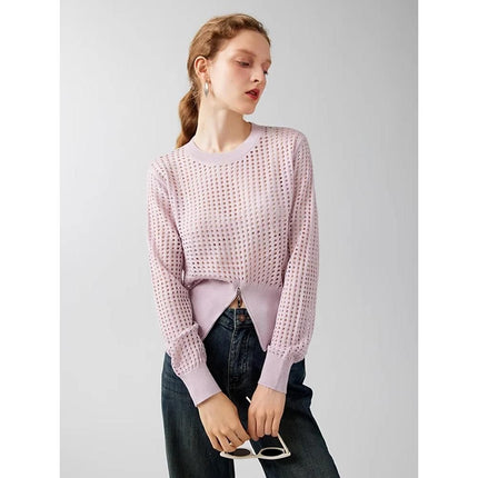 Chic Hollow Out Silk Blend Sweater - Wnkrs