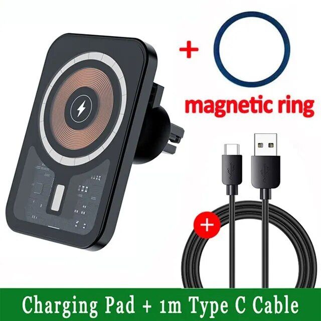 15W Fast Charging Magnetic Wireless Car Charger with Air Vent Phone Holder Stand for iPhone 12, 13, 14 Pro Max Series - Wnkrs