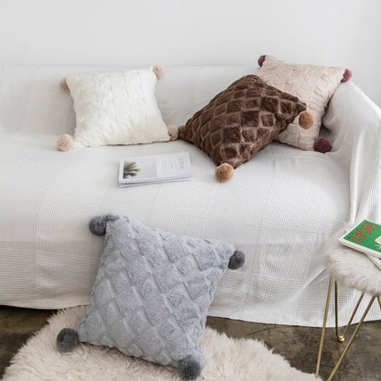 Solid color plush ball sofa cushion - Wnkrs