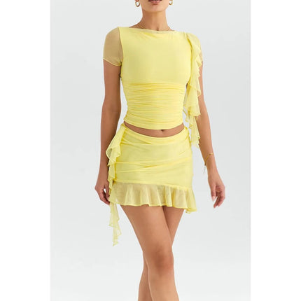 Elegant Ruffle Two-Piece Crop Top & Mini Skirt Set - Wnkrs
