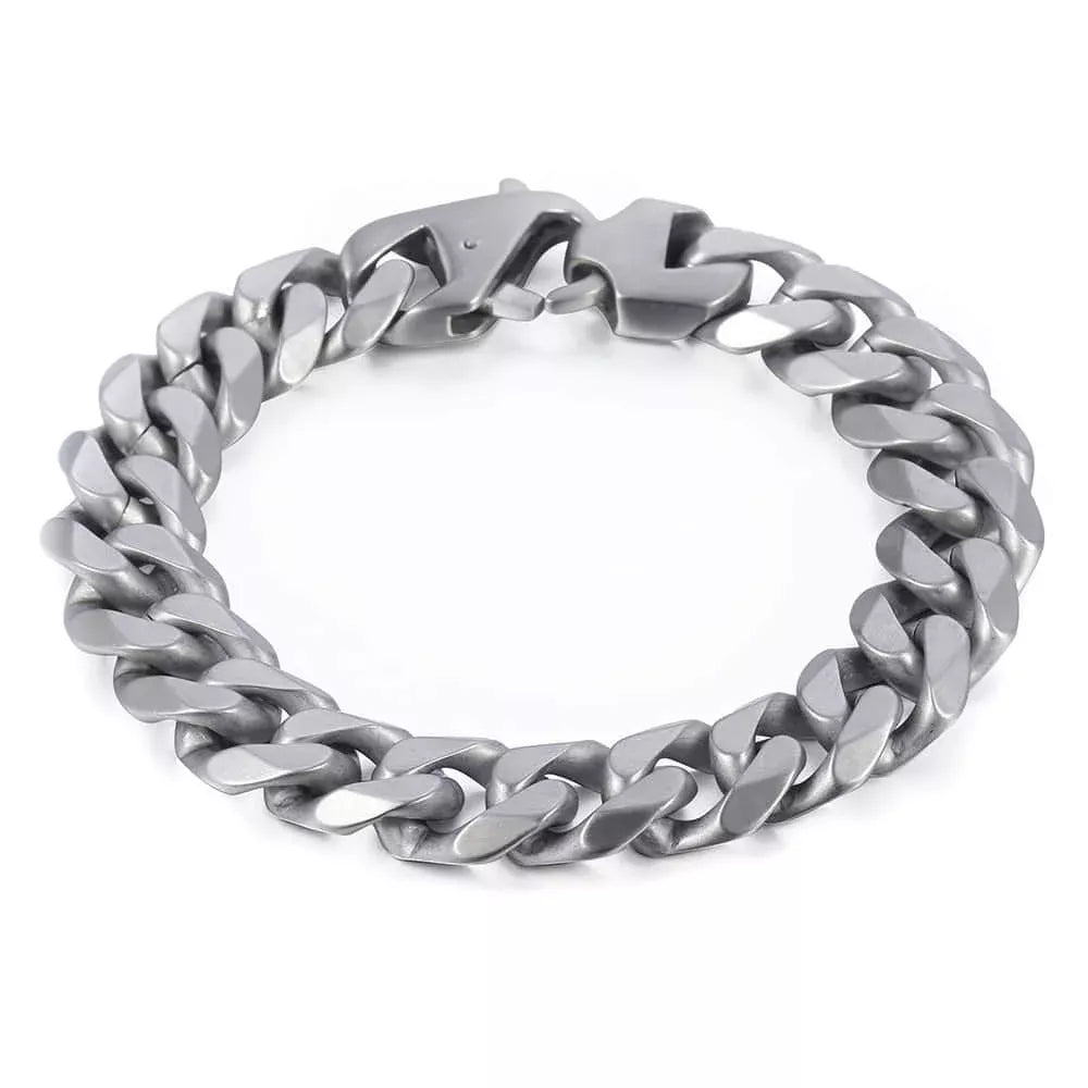 Stylish Matte Silver 15mm Stainless Steel Cuban Link Bracelet for Men