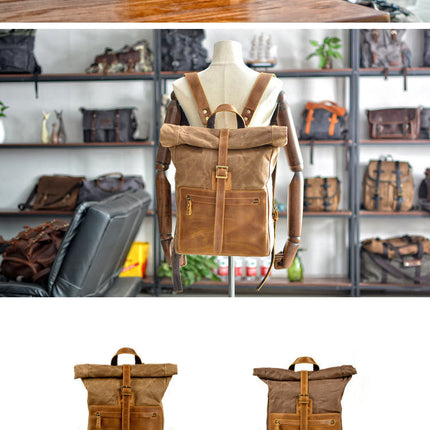 Nouveau sac à dos rétro simple en toile cirée pour hommes, cuir décontracté