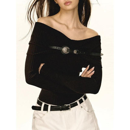Elegant Off-Shoulder Slim Fit Sweater - Wnkrs