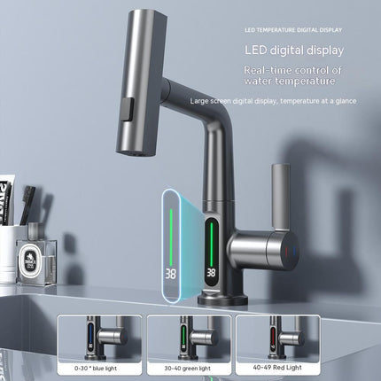 Intelligent Digital Display Faucet Pull-out Basin Faucet Temperature Digital Display Rotation - Wnkrs