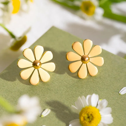 Boucles d'oreilles à tige Daisy en acier inoxydable plaqué PVD 18 carats de luxe