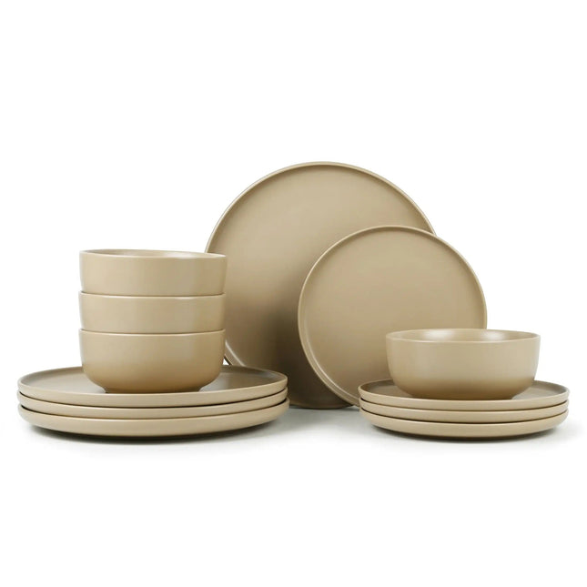 Brown Stoneware 12-Piece Dinnerware Set - Wnkrs