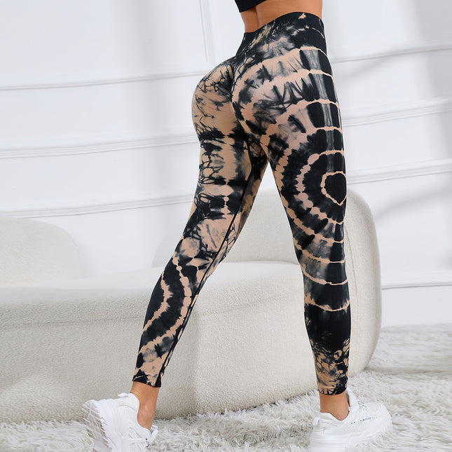 New Tie Dye Printed Yoga Pants Women Seamless High Waist Hip Lifting Fitness Running Sports Leggings - Wnkrs