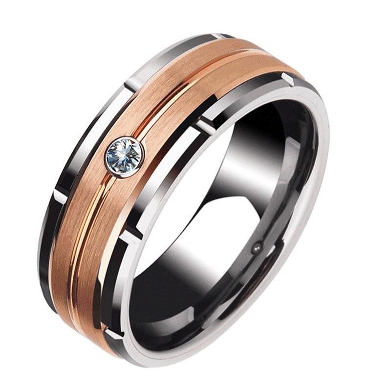 Men's Tungsten Carbide 8mm Wedding Band with Brown and White Zircon