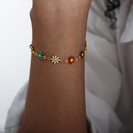 Ensemble de bijoux en acier inoxydable à motif de fleurs de Bohème - Ensemble collier et bracelet colorés pour femme