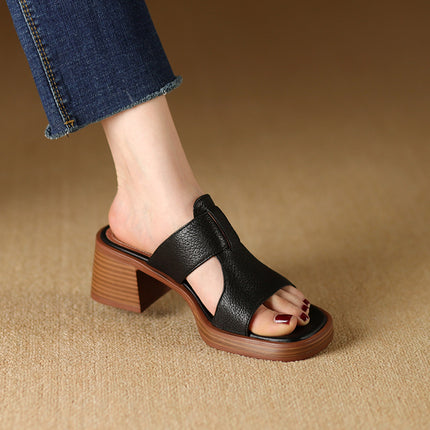 Sandales à talons hauts en cuir à bout ouvert