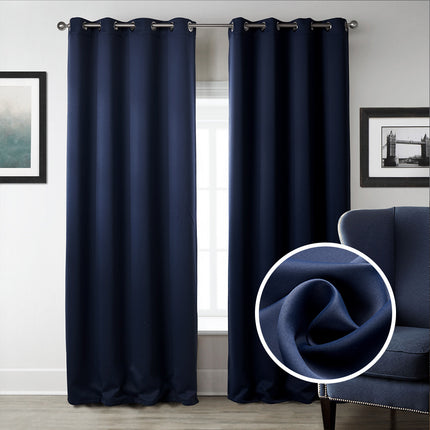 Dark Blue Bedroom Blackout Fabric Printed Curtains - Wnkrs