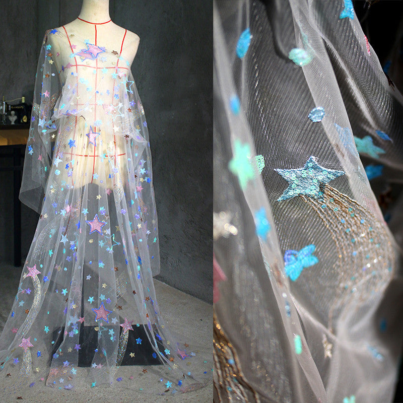 Star Symphony Sequin Embroidery Designer Mesh DIY Fabric