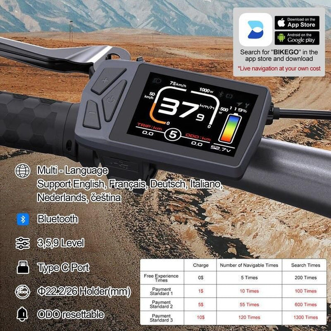 Bluetooth Electric Bike Display EKD01 with Navigation & Speedometer - Wnkrs