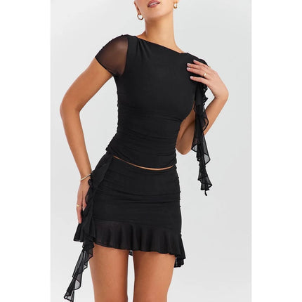 Elegant Ruffle Two-Piece Crop Top & Mini Skirt Set - Wnkrs