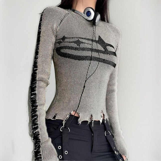 Harajuku-Inspired Vintage Ripped Sweater