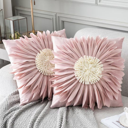 Fashion Modern Style White Throw Pillows Velvet Stitching 3D Chrysanthemum Cushion Waist Pillow Blue Cushion Case - Wnkrs