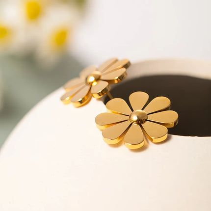 Boucles d'oreilles à tige Daisy en acier inoxydable plaqué PVD 18 carats de luxe
