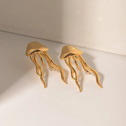 Pendientes de botón con forma de medusa en color oro de 18 quilates