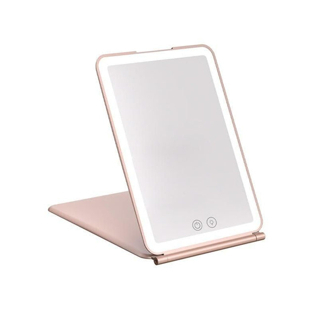 Touch Screen LED Makeup Mirror - Foldable, 3-Color Lighting, USB Rechargeable - Wnkrs